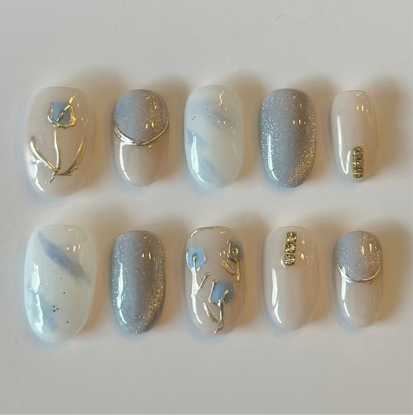MYSTIC BLUE BLOSSOM | handmade press on nails