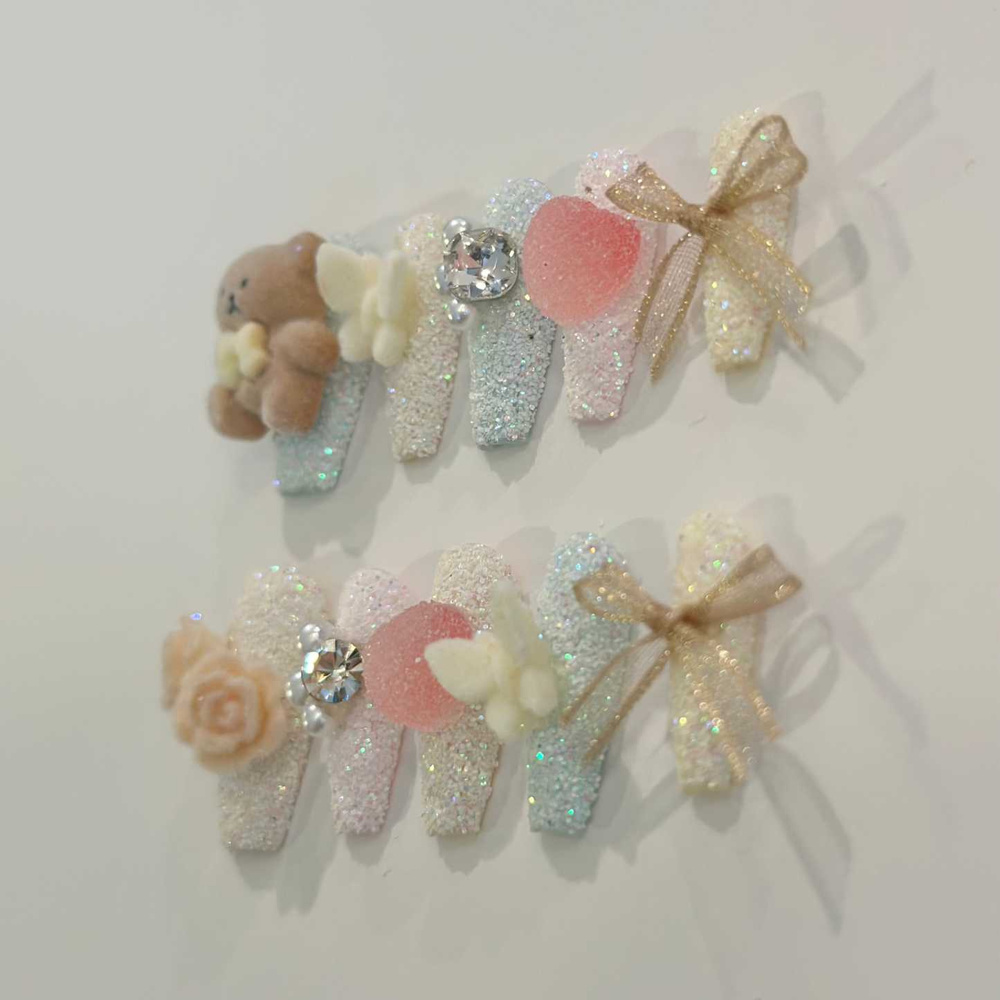 COTTON CANDY VELVET BEAR | handmade press on nails