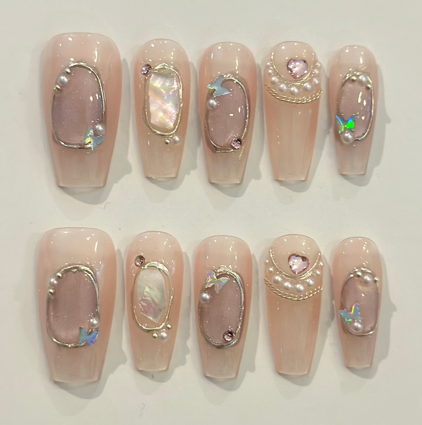 PINK GLASS FRENCH CAT EYE | handmade press on nails