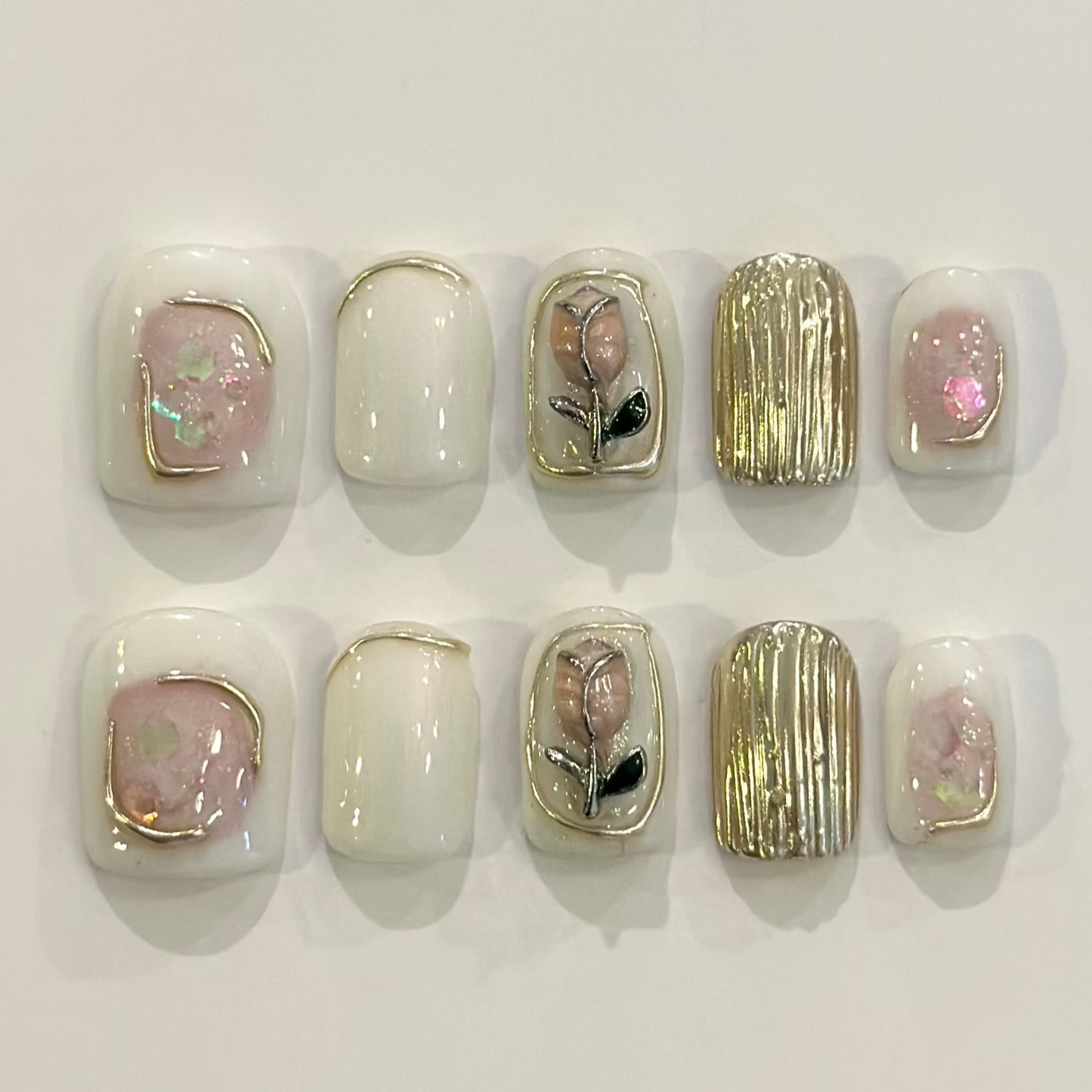 GOLDEN ROSE | uñas press on hechas a mano