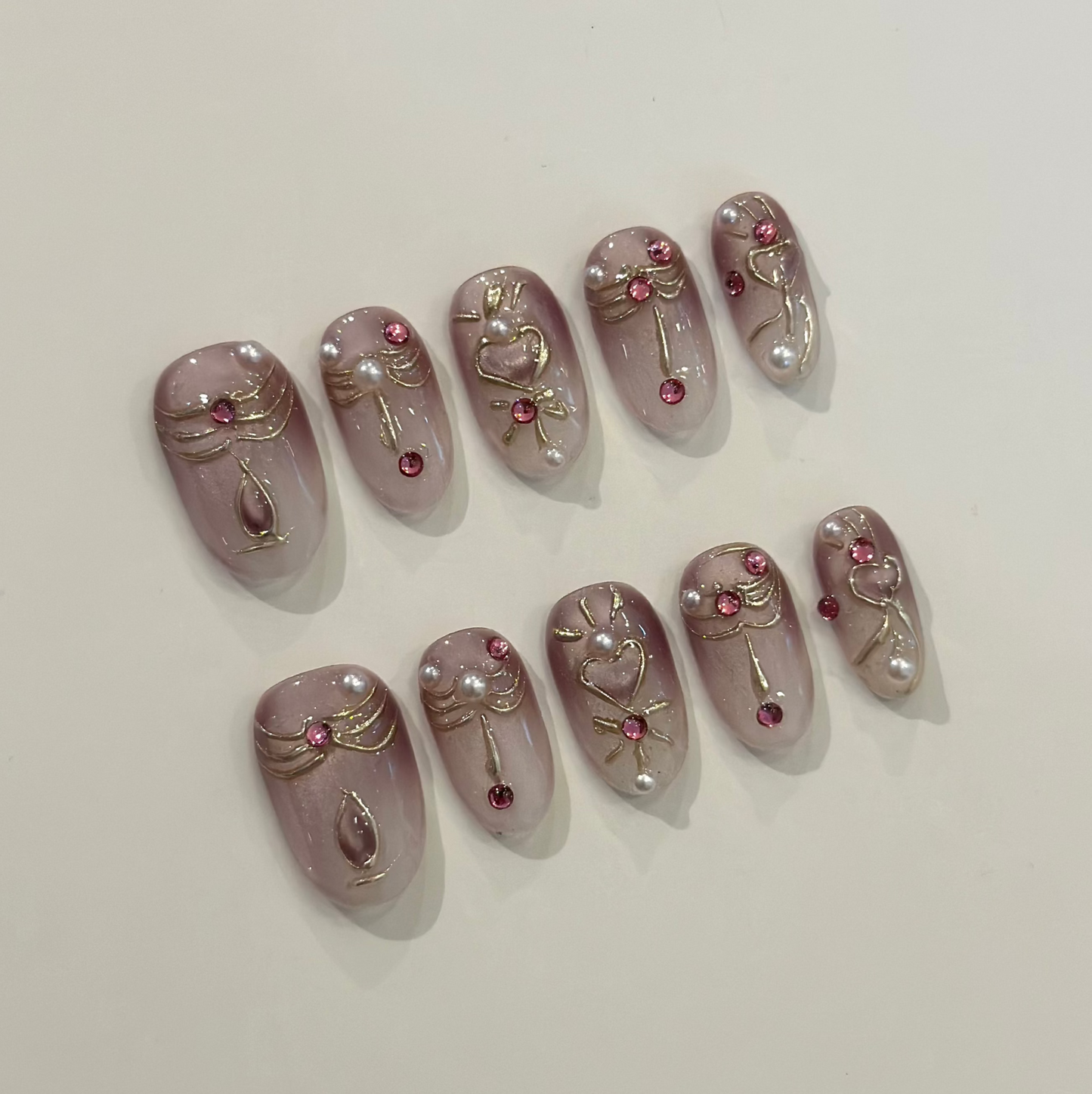 PINK SACRED HEART | handmade press on nails
