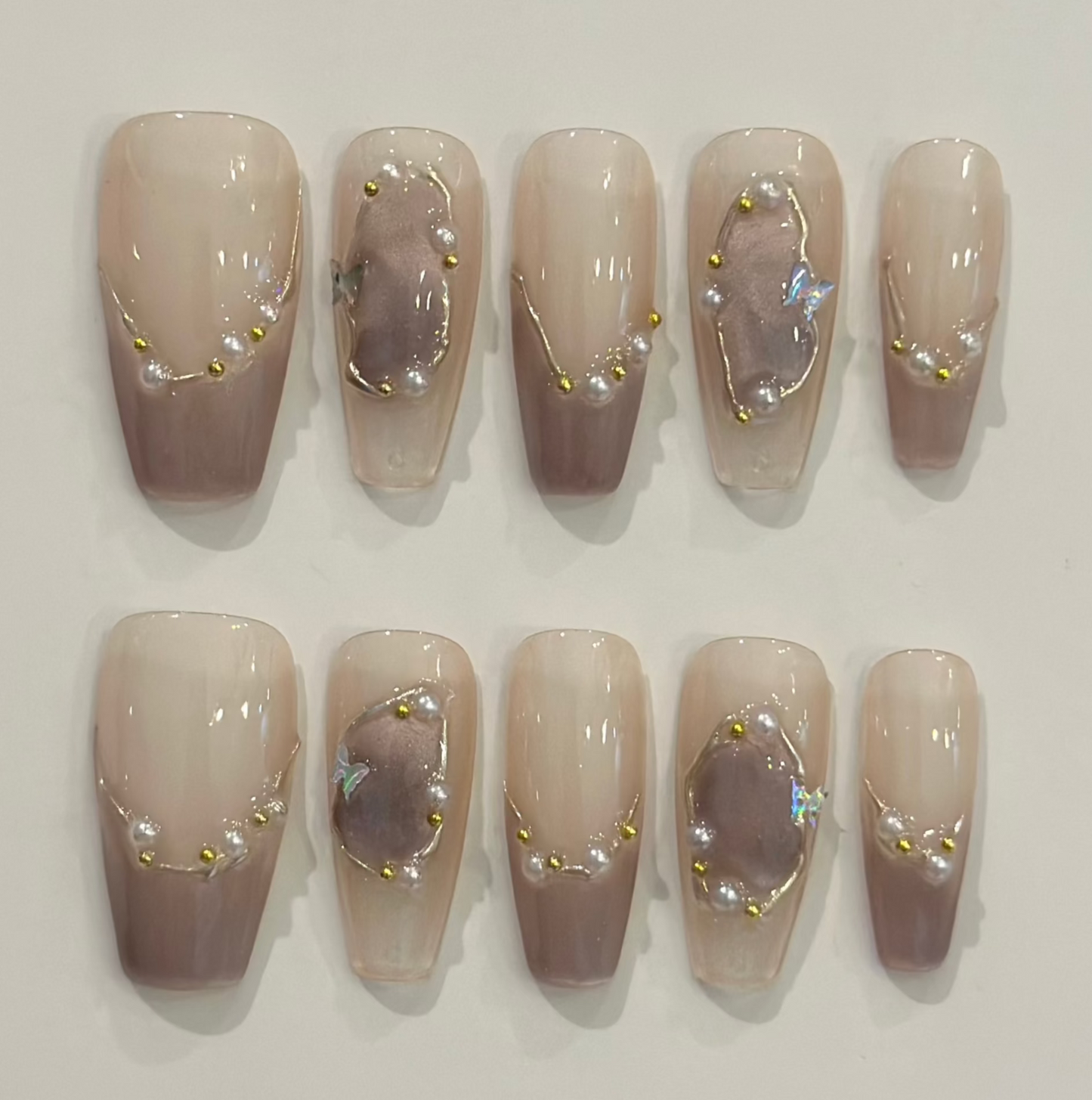 FRENCH PURPLE BUTTERFLY | handmade press on nails
