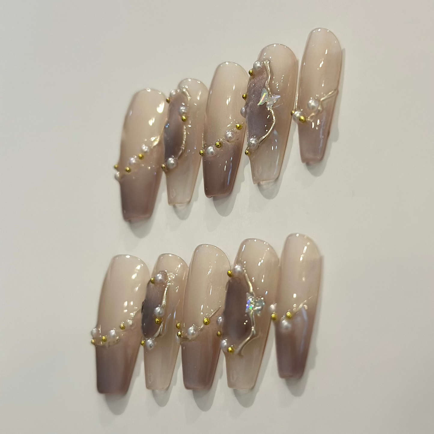 FRENCH PURPLE BUTTERFLY | handmade press on nails