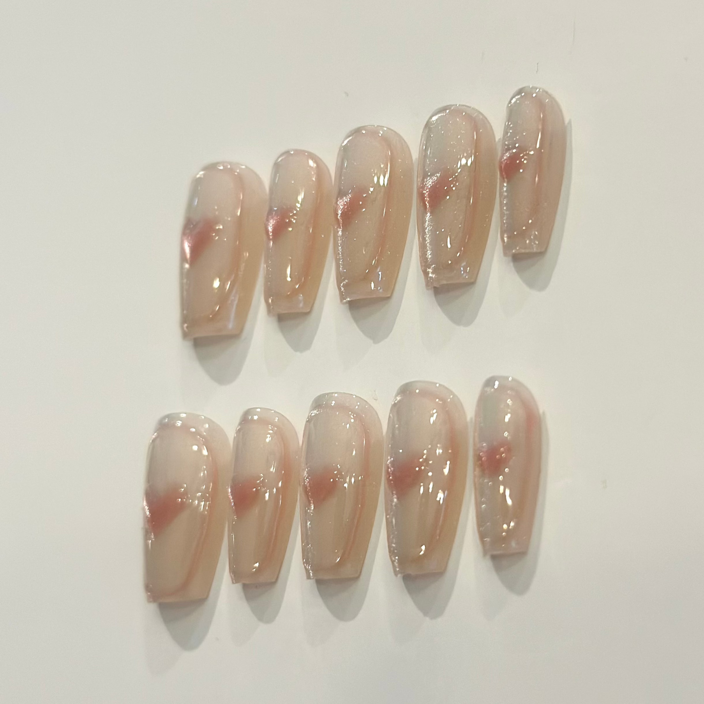 PINKY HEART CAT EYE | handmade press on nails