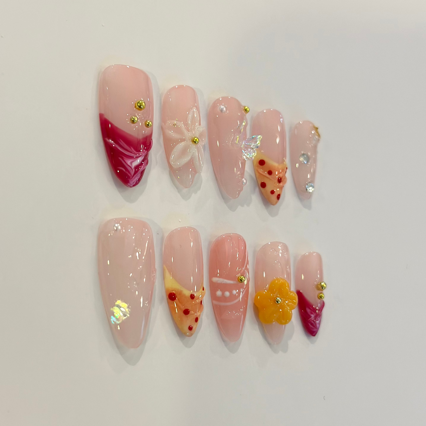 3D FLORAL SUNSET | uñas press on hechas a mano