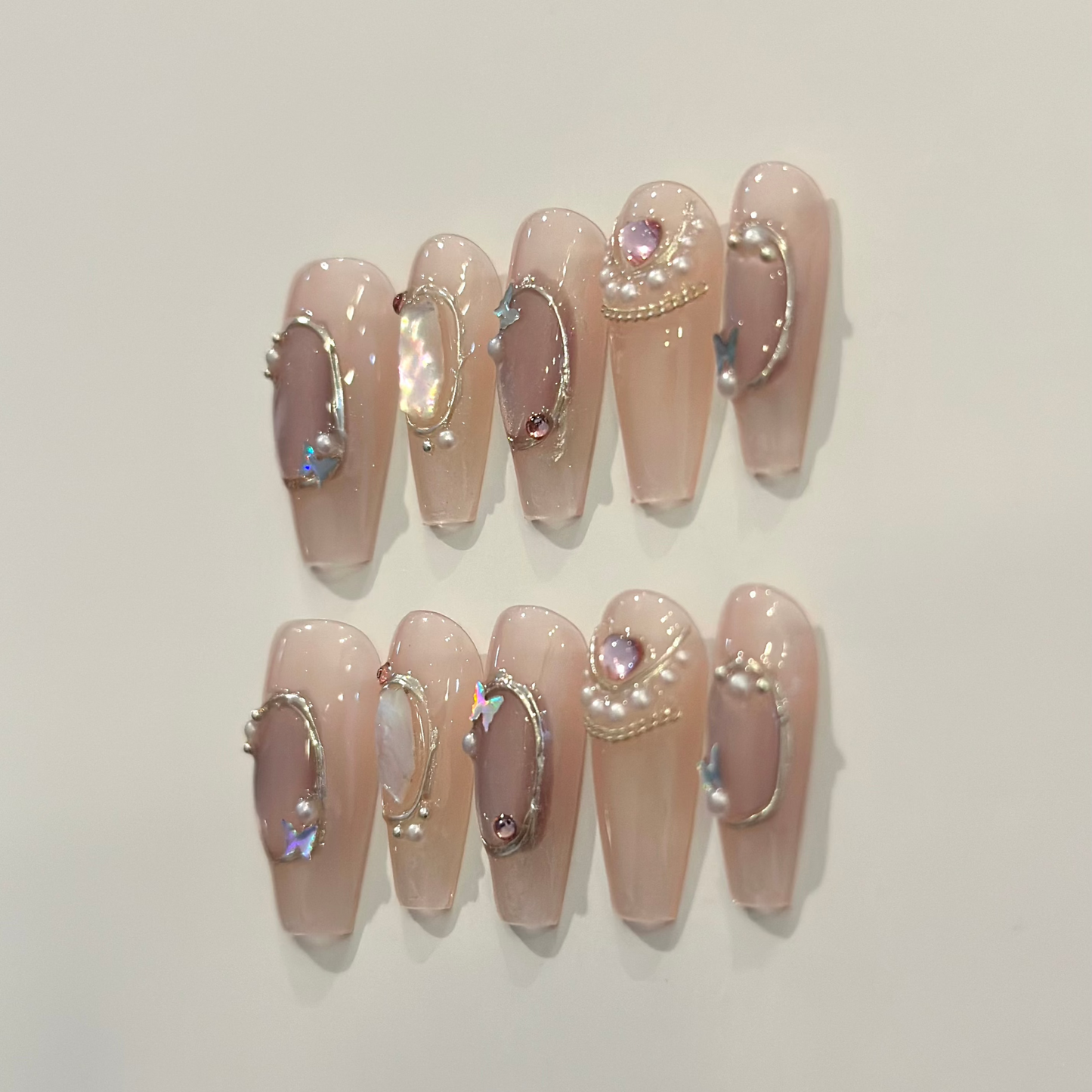 PINK GLASS FRENCH CAT EYE | uñas press on hechas a mano