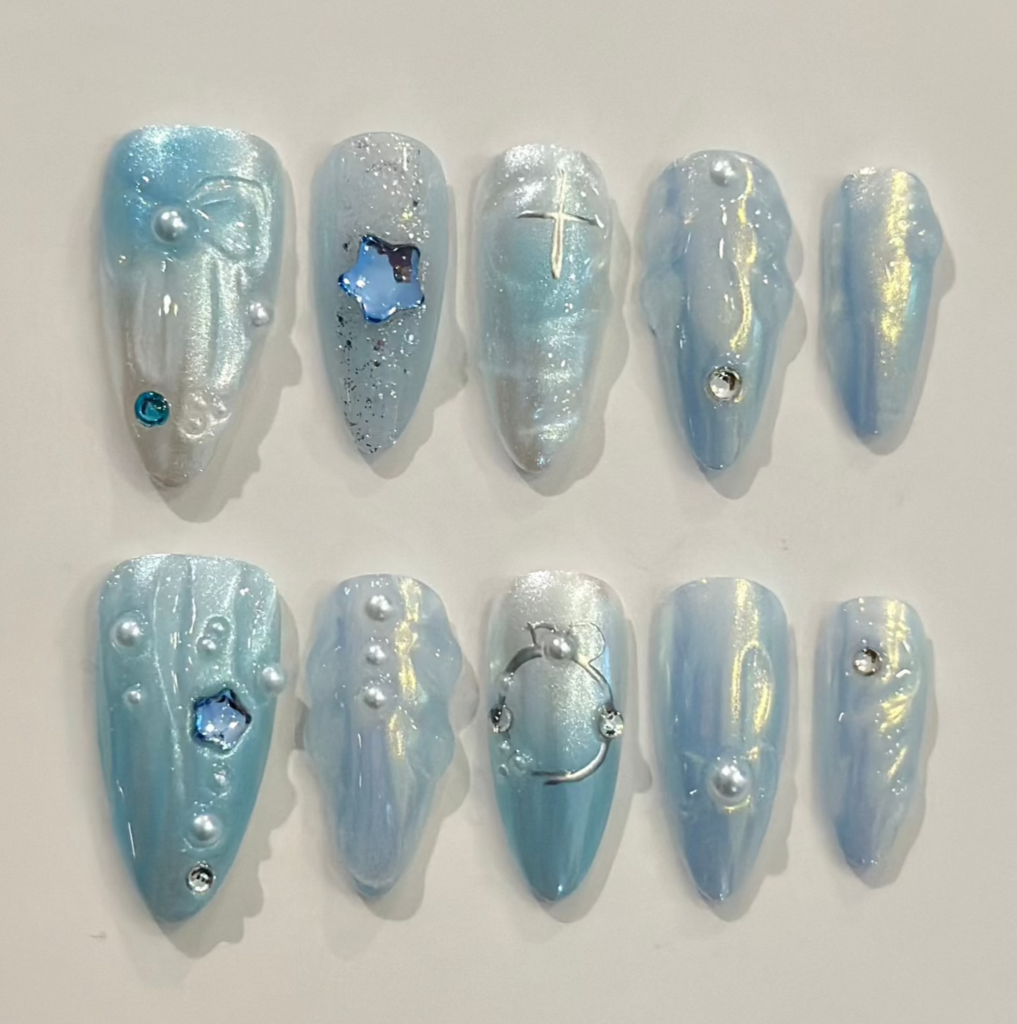 3D BLUE MERMAID | uñas press on hechas a mano