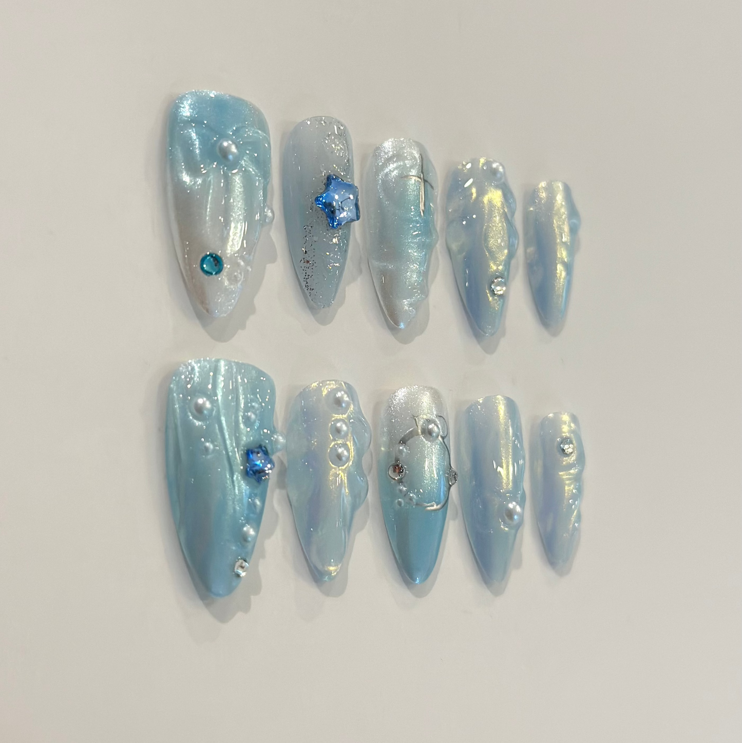 3D BLUE MERMAID | uñas press on hechas a mano