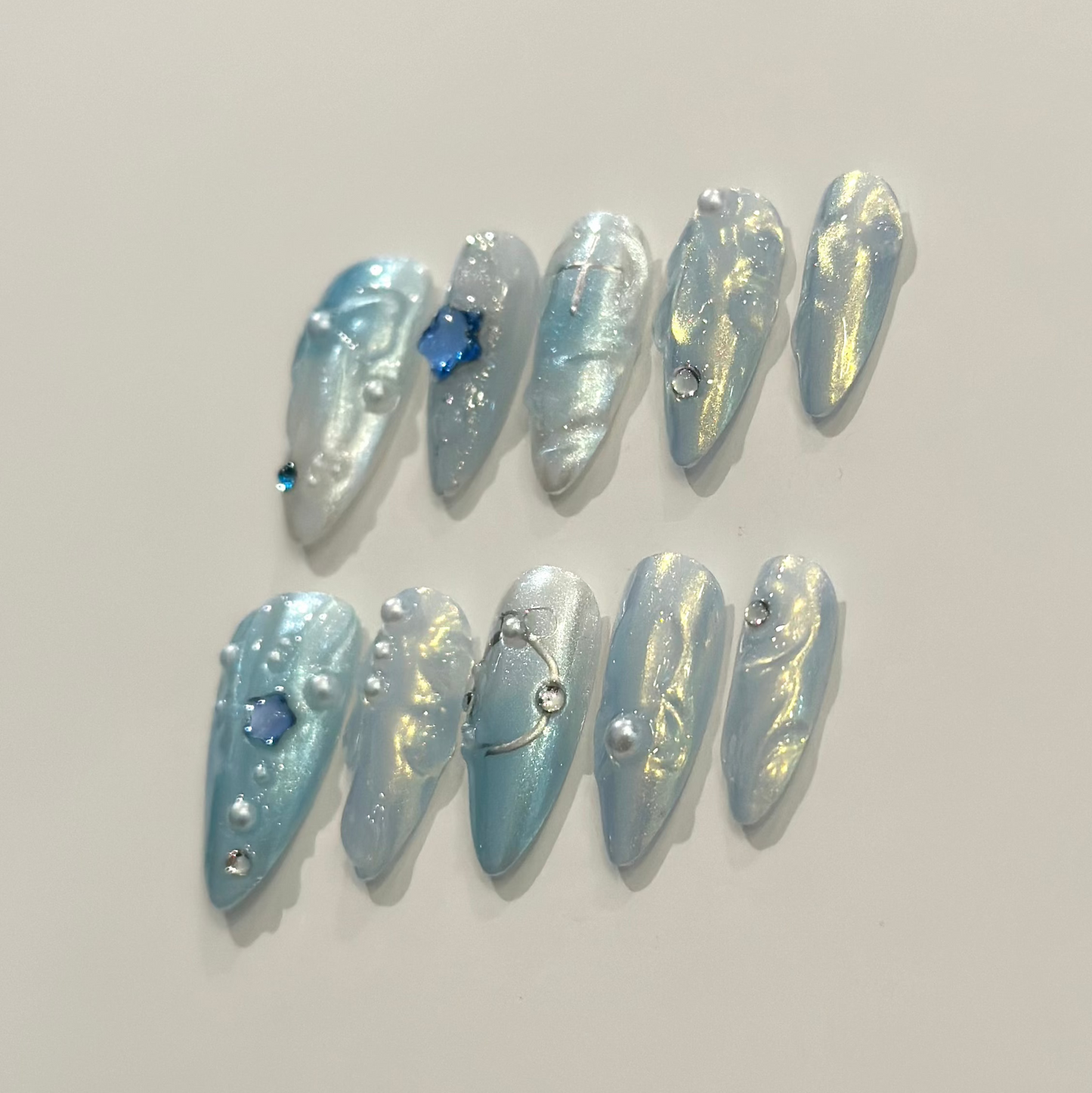 3D BLUE MERMAID | uñas press on hechas a mano