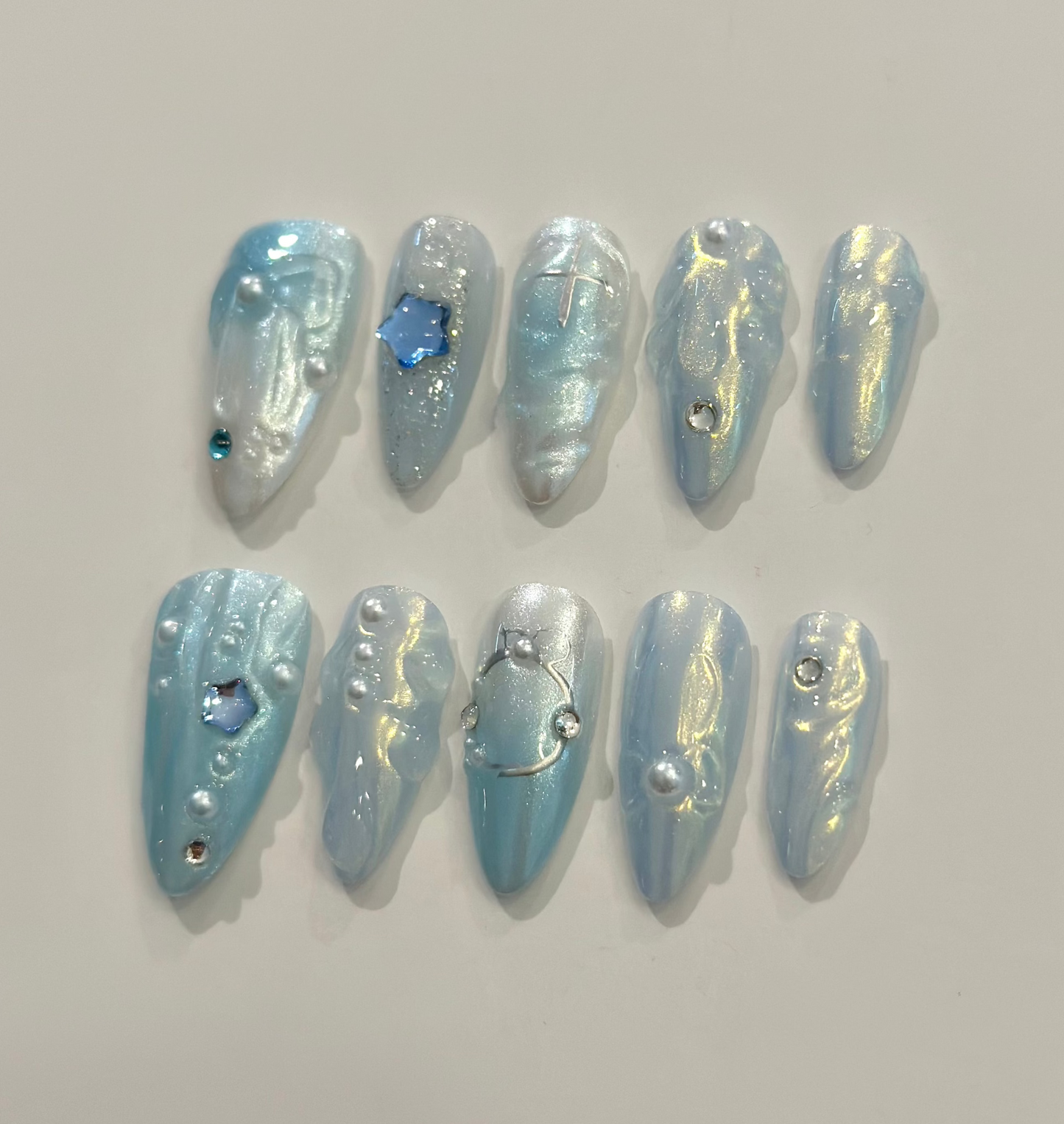 3D BLUE MERMAID | uñas press on hechas a mano