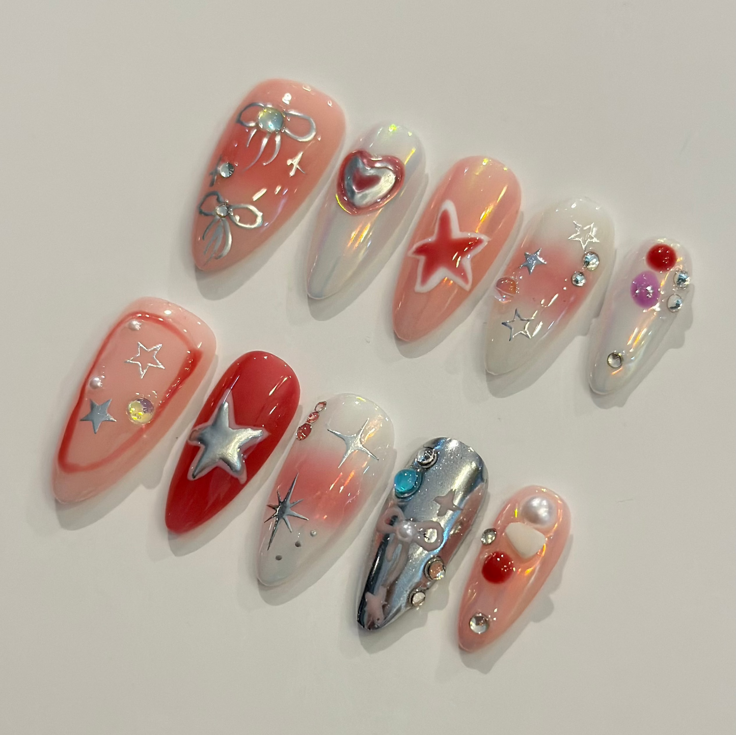 ROSY RED STARGIRL | handmade press on nails