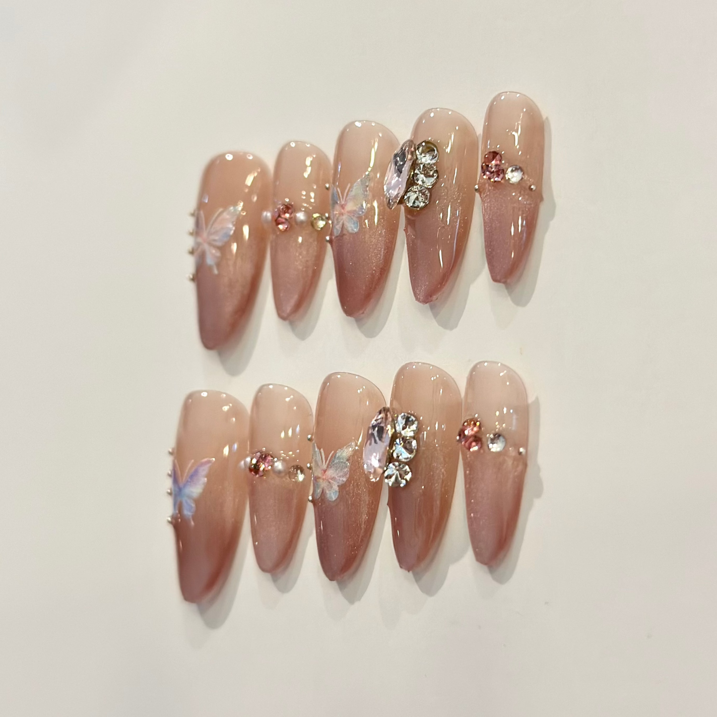 PINK CAT EYE BUTTERFLY GEMS | uñas press on hechas a mano