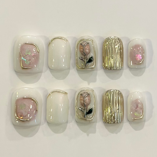 GOLDEN ROSE | uñas press on hechas a mano