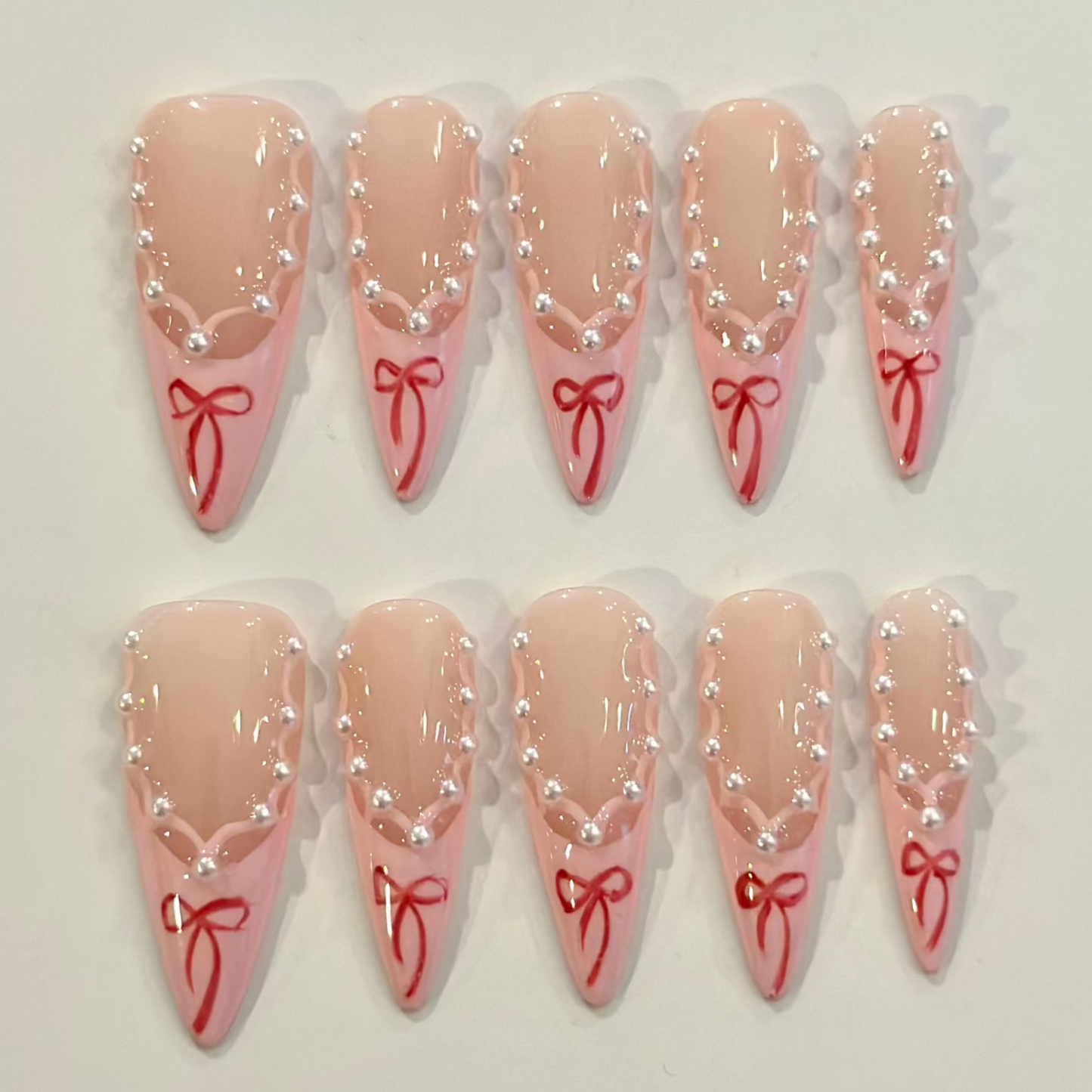 PINK STILETTO BOWS | uñas press on hechas a mano