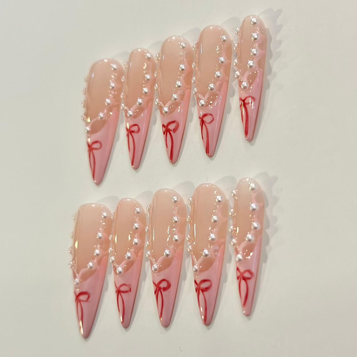 PINK STILETTO BOWS | uñas press on hechas a mano