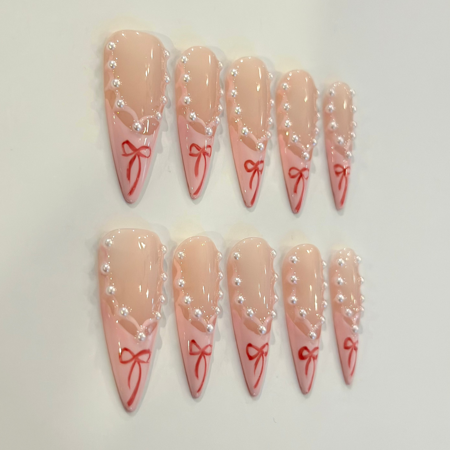 PINK STILETTO BOWS | uñas press on hechas a mano