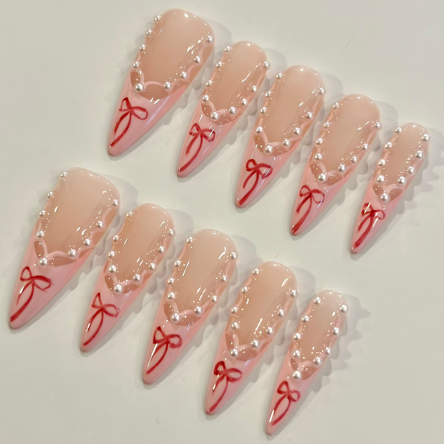 PINK STILETTO BOWS | uñas press on hechas a mano