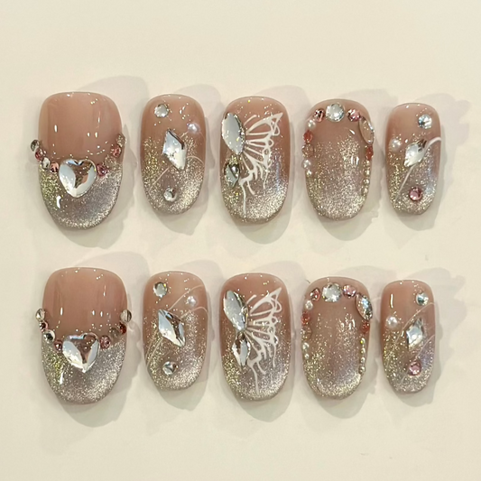 CAT EYE BUTTERFLY ELEGANCE | handmade press on nails