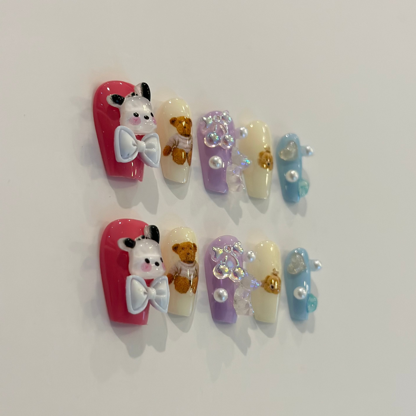 PASTEL POCHACCO AND TEDDY BEAR | uñas press on hechas a mano