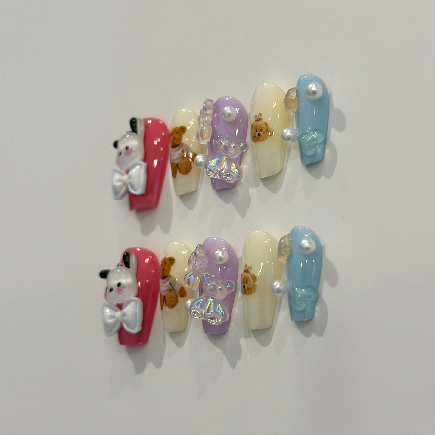 PASTEL POCHACCO AND TEDDY BEAR | uñas press on hechas a mano