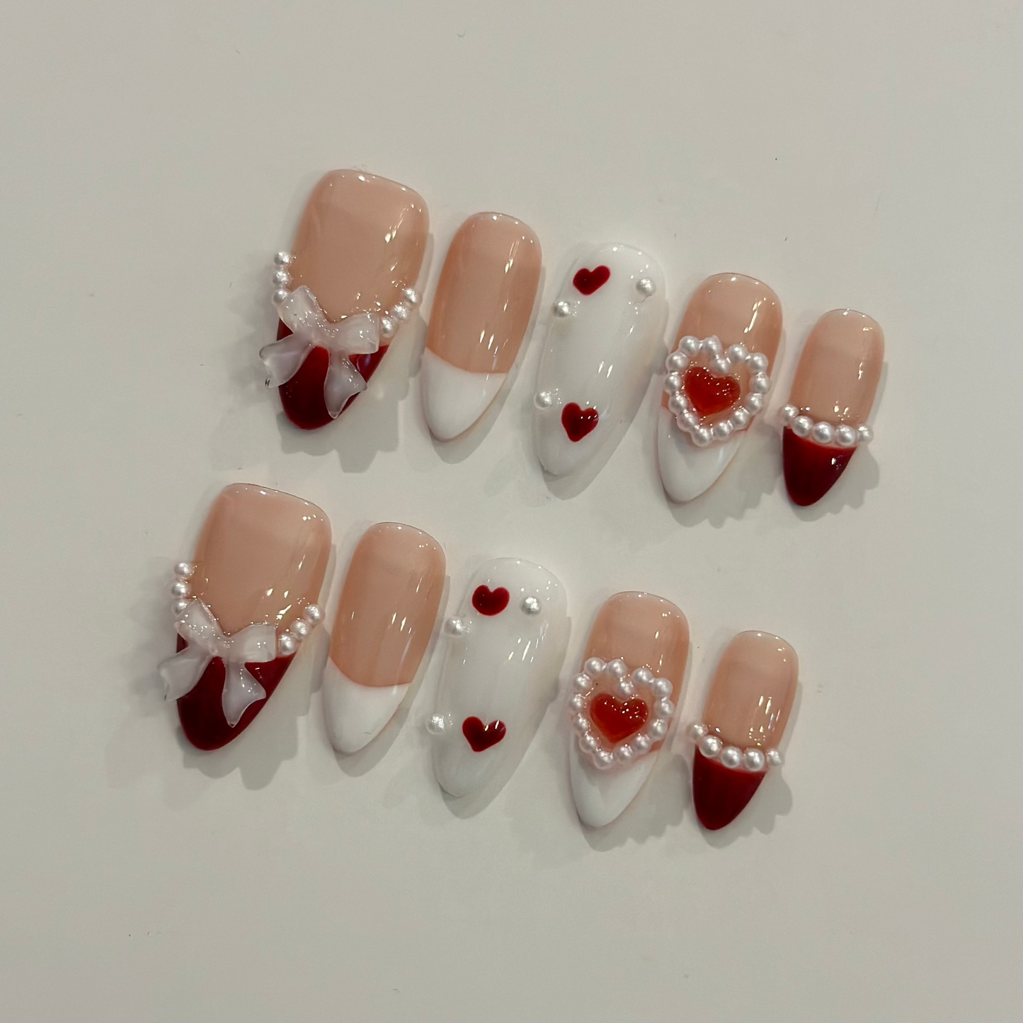 PEARL HEART ROMANCE | uñas press on hechas a mano